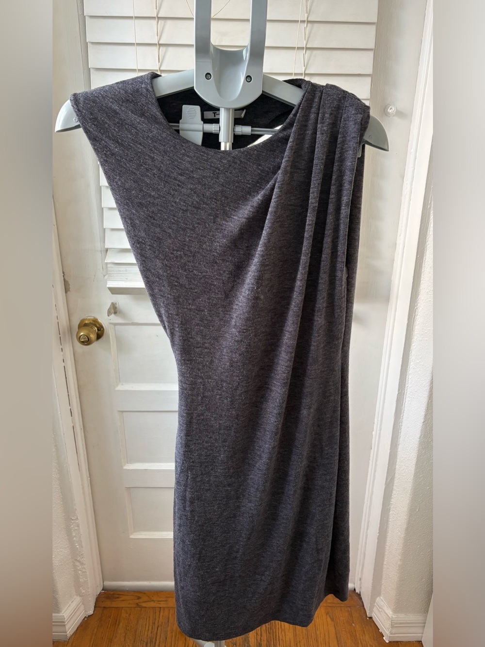 T by Alexander Wang Gray Asymmetrical Stretch Knit Sleeveless Dress Large